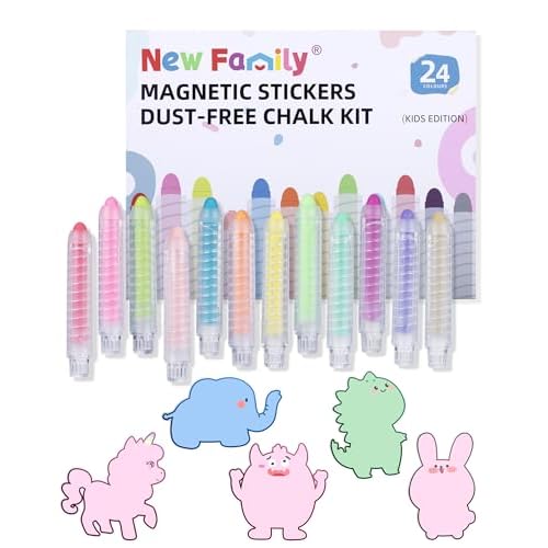 NewFamily Kids Art Chalk Set - 24 Color Dustless Chalk with Cute Magnetic Drawing Board, Creative Gift for Boys and Girls