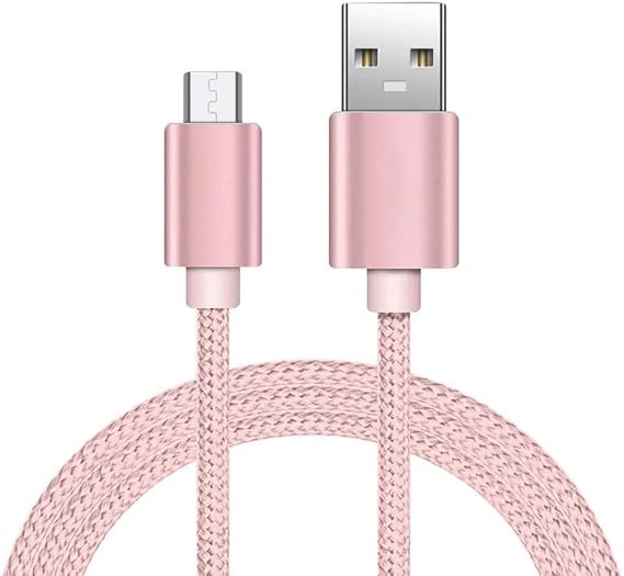 Braided USB Cable Charging Cord/Charger Power Lead Wire Compatible with Asus ZenFone Go ZB450KL / Rose Gold / (2m / 6.6ft)