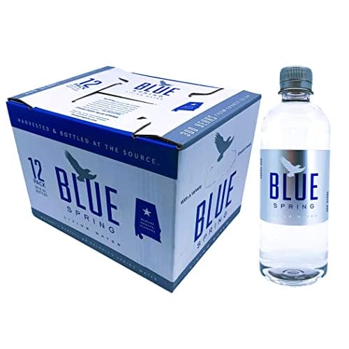 Blue Spring Living Water, Pure Premium Natural Spring Water, pH balance of 7.1-7.2, Bottled Spring Water, 16.9 Fl Oz, Pack of 12