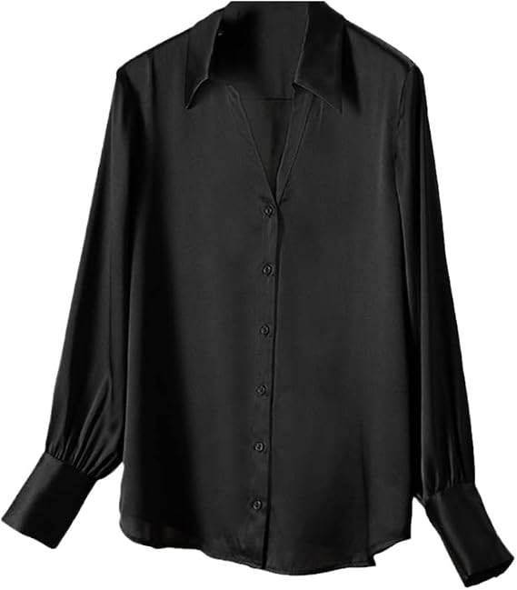 Stretch Crepe Satin Women Shirt 100% Silk Shirt Women's Spring V-Neck Satin Long-Sleeved Satin Blouse Mulberry Silk Shirt