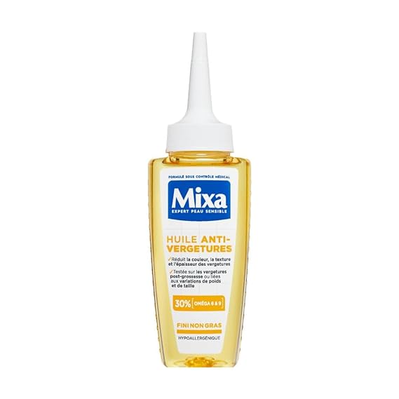 Mixa Anti-Stretch Marks Body Oil 100ml Reduces the colour of stretch marks by 33% Tested on post-pregnancy stretch marks or related to variations in weight and size Stretch marks and dry skin
