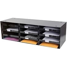 Huron Organizer Horizontal 12 Slot Sort Rack Desk File Literature Organizer for Office Home, Classroom, Black Commercial Grade Steel