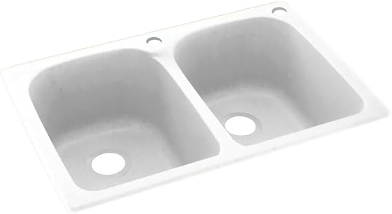 Swanstone KS02233LB.010-2 2-Hole Solid Surface Kitchen Sink, 33" x 22", White