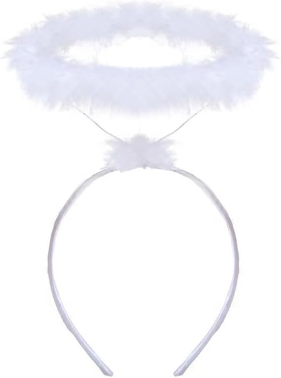 Angel Halo Headband White Feather Fluffy Angel Hair Band Halloween Costume Accessory