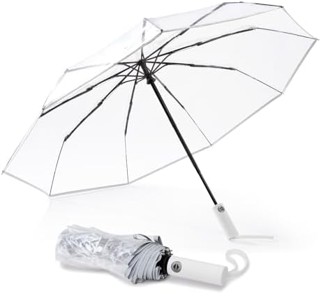 G4Free 42 Inch Clear Travel Umbrella Windproof, Automatic Open and Close Transparent Foldable Compact Umbrella for Rain, Wedding and Large Rain Use, Clear Canopy for Women Men