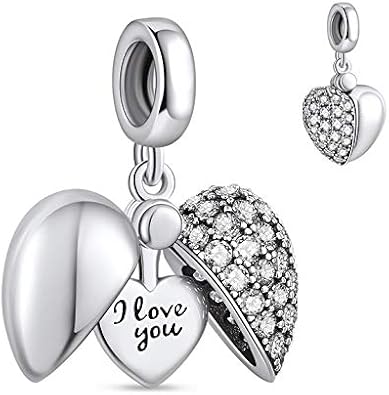 NINGAN I Love You Dangle Charm Love Heart Pendant Bead for Women Wife Girlfriend with 5A Cubic Zirconia for Charm Bracelets 925 Sterling Silver