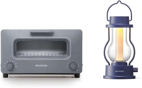 BALMUDA Combo Pack: The Toaster Gray & The Lantern Navy | Steam Toaster & Rechargeable LED Lantern