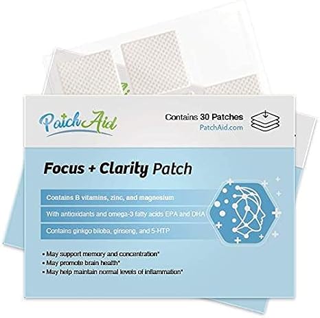 Patch Aid Focus & Clarity Plus - 30 Daily Topical Patches. 100% Natural & Vegan. Allergy & Filler Free. High Absorption and More bioavailable. Suitable for Sensitive stomachs & bariatric.