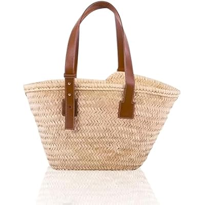 Luxury French Market Basket with Leather Handles Chic Parisian Style, Straw Beach Bag, Premium Tote with Handle