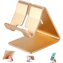 Tablet Stand Holder,Aluminum Solid Portablet Desktop Dock Hands Free Cradle Compatible with Tablets Such As iPad Air Mini Pro, Phone 14 13 11 XR MAX XS Max XR X Plus More Tablets (4-13 Inch) - Gold