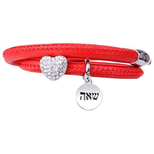 Valentine Day Leather Charms Bangle for Women with Stainless Steel Charms Judaica Inspirational Bracelet Jewelry kabbalah LOVE