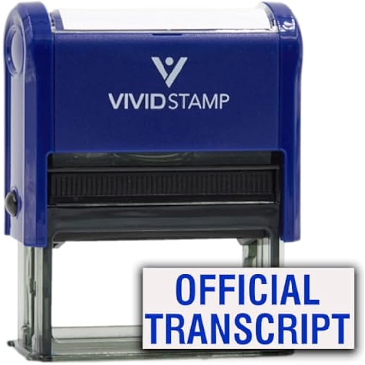 Official Transcript Self Inking Rubber Stamp Blue Ink - Large