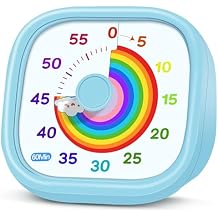 HIPPIH Visual Timer for Kids - 60 Minute Pomodoro Timers for Classroom Kitchen Office, Countdown Kids Timer Clock with Rainbow Disk, Desk Time Management Tool for Toddler with Silent Operation, Blue