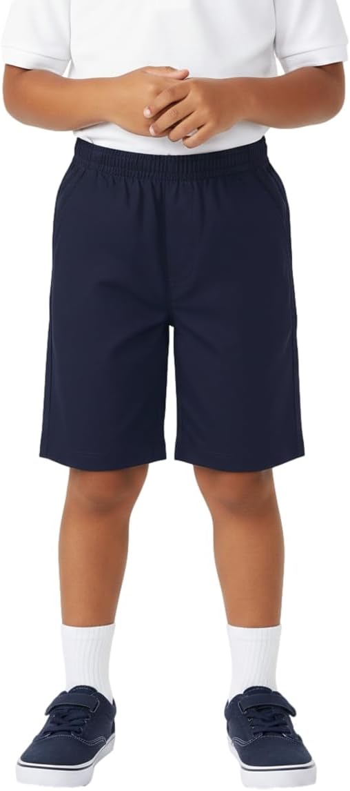 unik School Uniform Pull-On Shorts, Elastic Waist Twill Bottoms, Comfort Fit School Apparel Navy Khaki Black Hunter Green