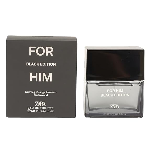 Zara For Him Black Edition Perfume for Men Amber Fragrance with Nutmeg Orange Blossom & Cedar Scent Eau de Toilette EDT 50ml (1.7 fl. oz)