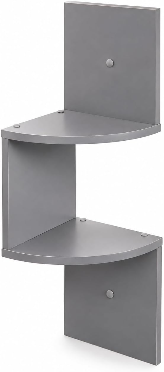 Greenco 2-Tier Corner Shelves, Gray Finish | Floating Wall-Mounted Home Decor Set | Corner Wall Shelf | Living Room, Bedroom, Bathroom, Office, House, Cubicle Accessories/Decorations/Storage/Organizer