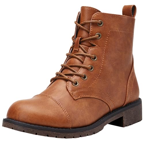 Vepose Womens 910 Ankle Boots Lace up, Flat Fashion Combat Booties Low Heel