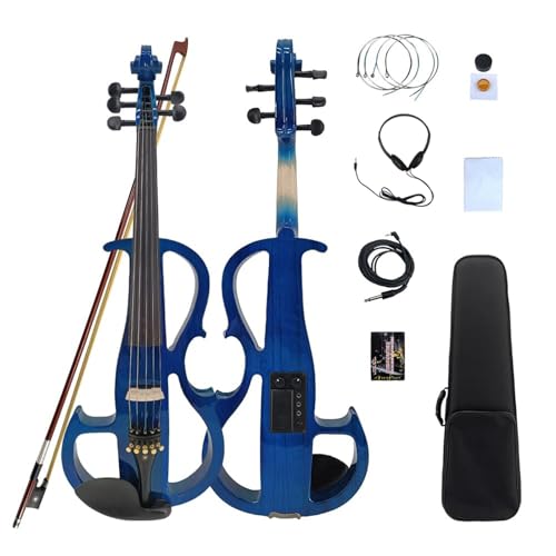 Vetimobato 16 Inch Silent Electric Viola Set- Solidwood Body with Ebony Fittings Metallic Coating Full Viola Set for Beginner Practice Professional Performance & Studio RecordingBlue 5 String