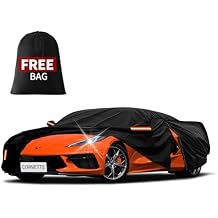 Upgraded Car Cover Custom Fit for Chevrolet Corvette C4 C5 C6 C7 C8 1980-2024 2025 2026, Waterproof All Weather Full Exterior Cover Rain Sun Snow UV Outdoor Protector with Door Zipper