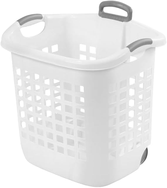 Sterilite 1.75 Bushel UltraTM Wheeled Plastic Laundry Basket, White, 4 Pack