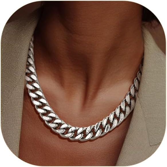 ChainsPro Chunky Cuban Link Chain Necklace for Women,Stainless Steel SilverGold Plated Thick Choker, 51214mm Width,18 and 20 Punk Hip Hop Trendy Jewelry Gifts