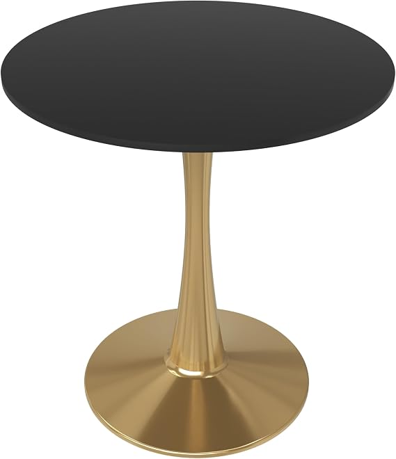 LeisureMod Bristol 27" Round Dining Table in Black Modern MDF Wood Tabletop with Gold Pedestal Base, Mid-Century Accent Table for Kitchen, Cafe & Dining Room