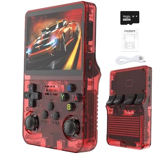 R36S Retro Handheld Game Console, 21000+ HD Games Mini Retro Video Console, 3.5 Inch IPS Screen, Portable Arcade Video Gaming Console Gift for Adults (Red)