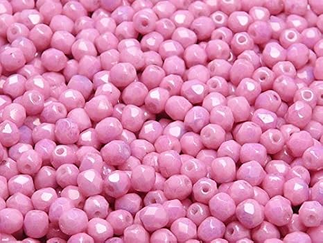 100 Pcs Czech Fire-Polished Faceted Glass Beads Round 4mm Chalk Lila Luster