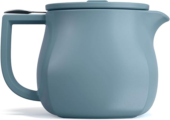 Tea Forte Ceramic Teapot with Infuser, Stone Blue, 24 oz | Light Blue Ceramic Teapot & Lid - Stainless Steel Loose Leaf Tea Infuser - Microwave & Dishwasher Safe