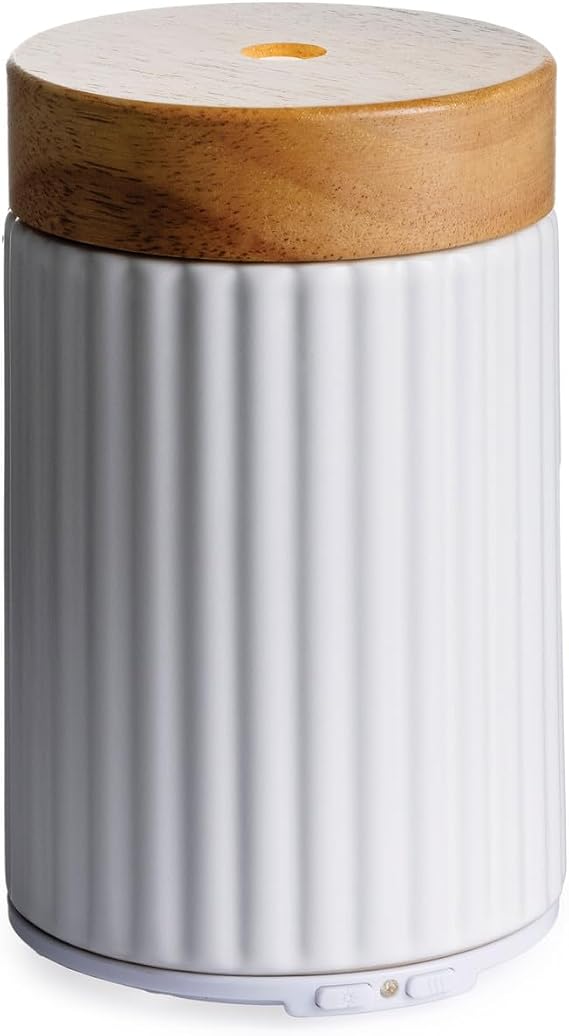 Airome Ceramic Essential Oil Diffuser|100 mL Humidifying Ultrasonic Aromatherapy Diffuser 8 Colorful LED Lights, Intermittent & Continual Mist, Auto Shut-Off, Wood & Ceramic