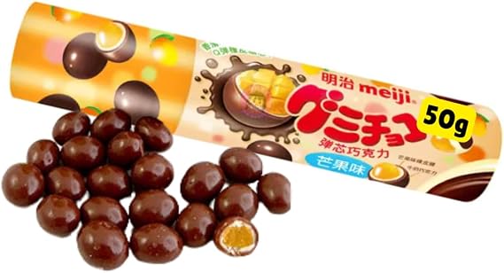Meiiji Chocolate Gummy with Fruit Filling, Three-Layer Choco candies (50g Mango)