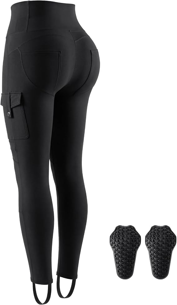Women's Motorcycle Pants, Booty Lifting Yoga Leggings with CE2 Certified Removable Knee Pads & Cargo Pockets for Riding