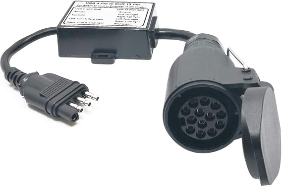 US Vehicle 4-Way Flat Adapter to European 13-Pin Round Plug Trailer Light Converter - Plug and Play Design