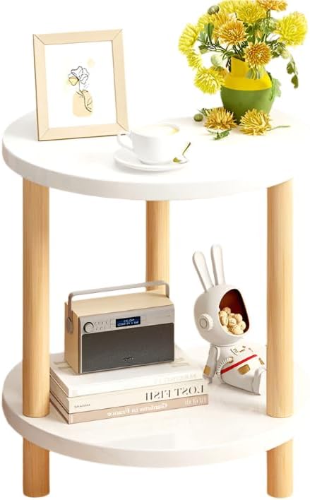 Heamsa Bedsite Table Simple Mini Night stand Modern Living Room Cabinet storage Side Table Wooden Round Bedroom Bedsite table Furniture (White)
