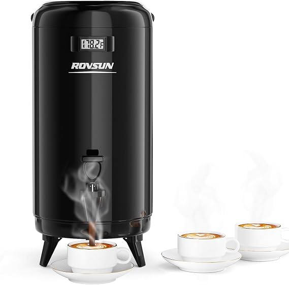 Bonnlo 3.2 Gallon/12L Insulated Beverage Dispenser, Hot Drink Dispenser with Spigot and Visual Thermometer for Coffee, Jucie and Tea in Camping, Party, Hot & Cold Water Urn, Stainless Steel, Black