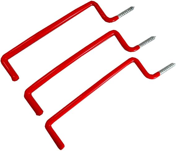 DOVETAIL 3-Piece Heavy Duty L Shaped Storage Hooks | Red Vinyl Covered | Easy Installation | Ideal for Garages, Storage Sheds & Closets