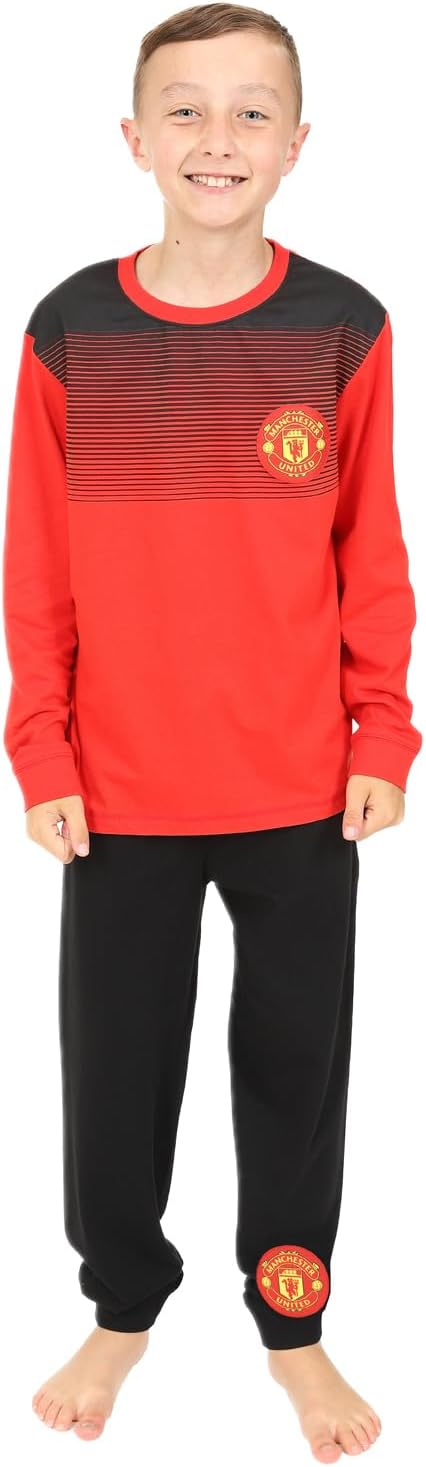 Manchester United Boys Football Club Long Pyjamas Cotton Red Black