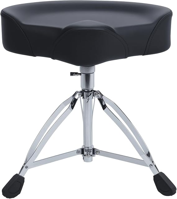 Drum Throne Drum Seat Heavy Duty Drum Widened Drum Seat Throne Height Adjustable Motorcycle Style Drum Stool Rotatable Swivel Padded Double-Braced Drummer Chair for Drummers, Adult Black