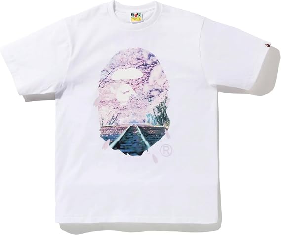 BAPE SAKURA PHOTO APE HEAD TEE A BATHING APE T-shirt Cut and Sew Short Sleeve Men's Cherry Blossom Shirt 1I20110007