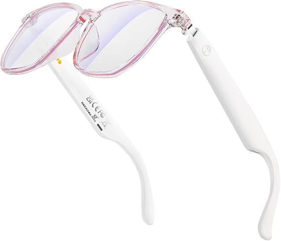 Bluetooth Audio Smart Glasses,Built-in Mic Speakers (White-Pink)