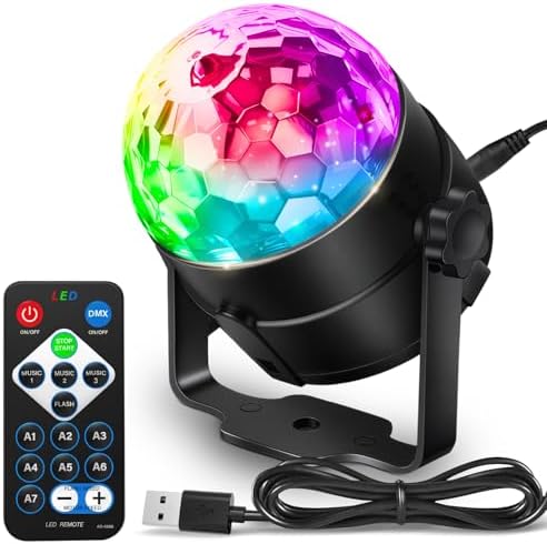 NEQUARE Disco Ball Party Lights Sound Activated with Remote Control Strobe Lamp 7 Modes Stage Light for Home Dance Parties Halloween Christmas Birthday Decorations (USB) 1Pack
