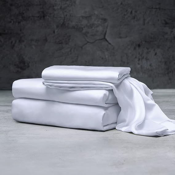 LUXOME Luxury Sheet Set | 100% Rayon (Viscose) from Bamboo | California King - White | Deep Pockets | 4-Piece Set (Fitted, Flat, 2 Pillowcases)