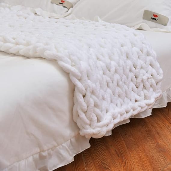 Soft Chunky Knit Throw Blanket for Couch, Cozy Warm Knitted Blankets