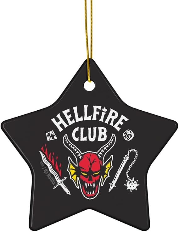 Stranger Things Hellfire Club Ceramic Ornament Officially Licensed Holiday Decor Ceramic Star Shaped Christmas Tree Ornament, Hellfire Club Star Design