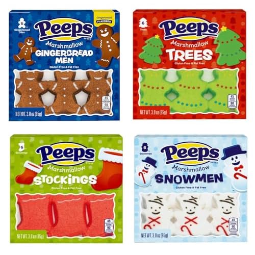 Peeps Christmas Marshmallow Variety Pack of 4-6 Count - Trees, Gingerbread, Snowmen, and Stockings - Delicious Fun for the Whole Family