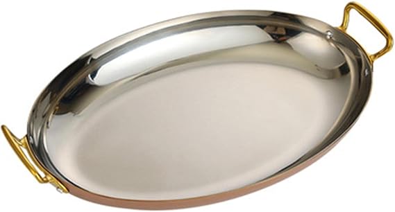 Oval Spanish Paella Pan with Dual Handles, Rose Gold 30cm 304 Stainless Steel Seafood Paella Pan Cookware, Restaurant Or Camping Skillet for Homes