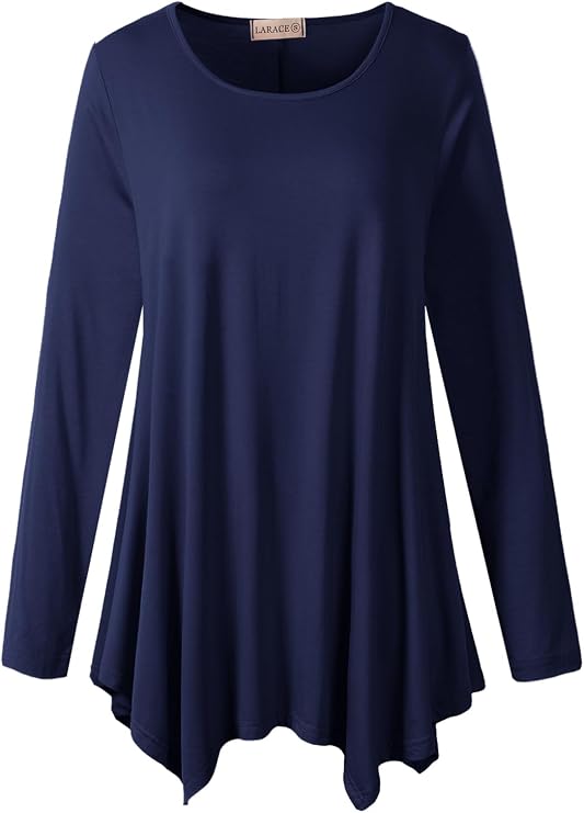 LARACE Womens Plus Size Long Sleeve Comfy Tunic Loose Fit Flowy Tops