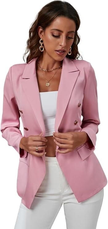 Women's 2023 Fall Casual Long Sleeve Blazers Lapel Collar Double Breasted Blazer