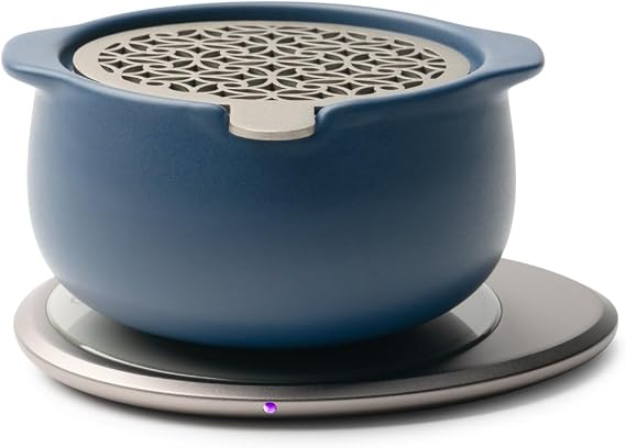 Jun Self-Heating Diffuser Set Deep Navy | 5 fl oz / 150 mL Smart Ceramic Essential Oil Diffuser with Heating Pad