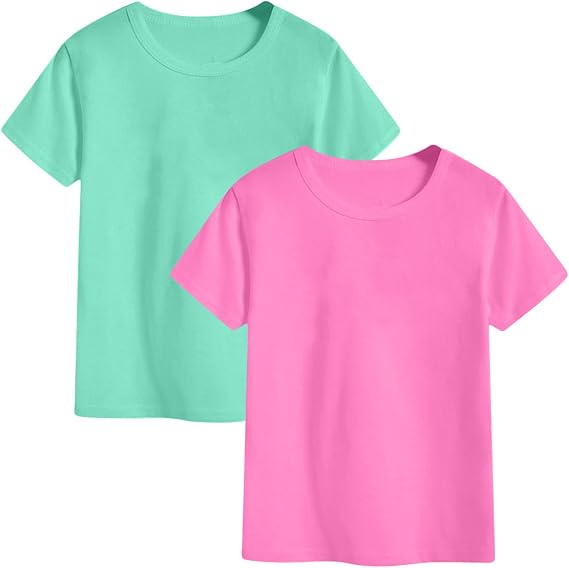 2-Pack Kids Cotton T-Shirts Short Sleeve Basic Tops for Toddlers Boys Girls